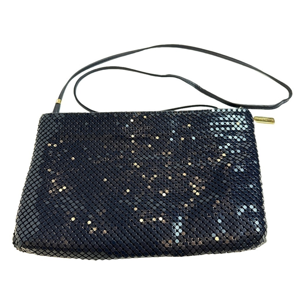Vintage Whiting and Davis Navy Metal Mesh Clutch / Shoulder Strap Bag